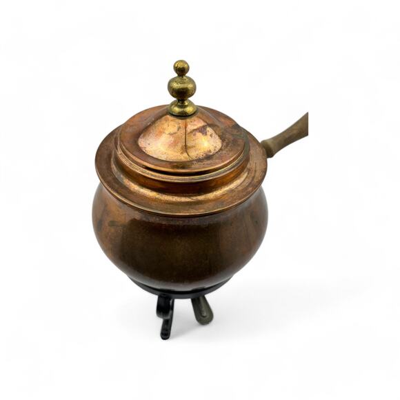 Vintage Copper Fondue Pot with Brass Accents and Stand - Made in Italy - Picture 5 of 16